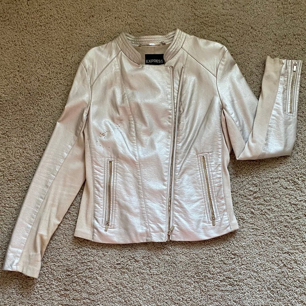 Express Women's Faux Leather Moto Jacket in Silver